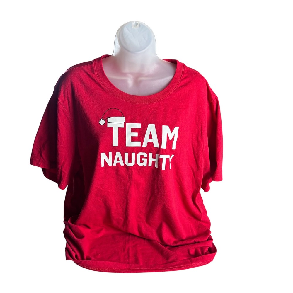 PJ Place‎ Team Naughty T Shirt Womens L Red Christmas Holiday Graphic Tee